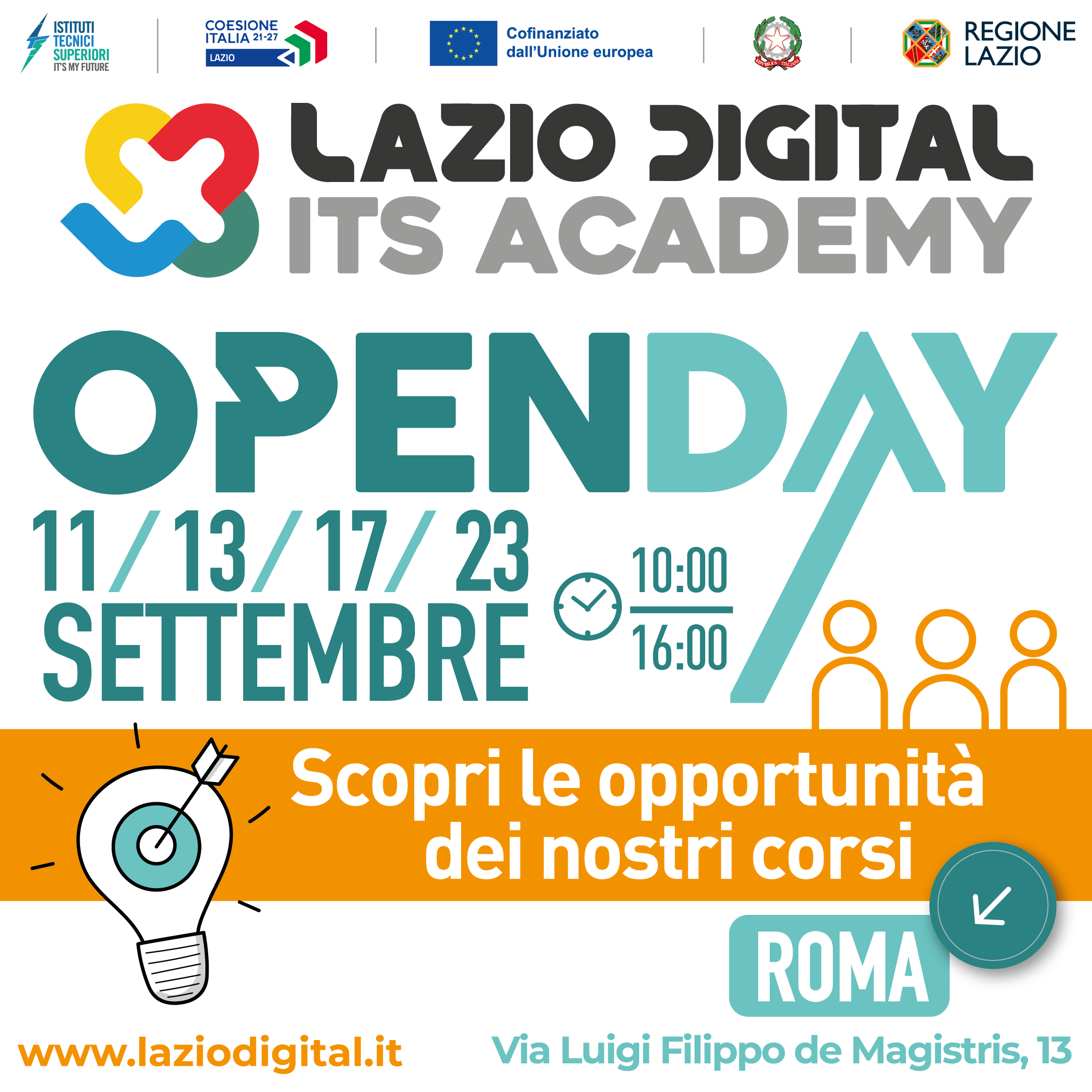 Open Day ITS Lazio Digital: 11, 13, 17 e 23 settembre